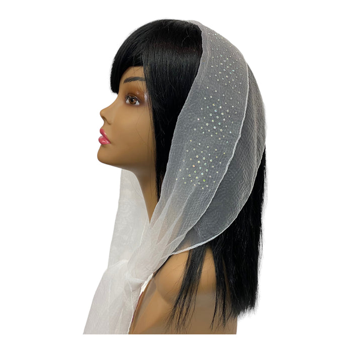 Long Narrow | Nylon | Lined Cubed Border Rhinestones | Scarf