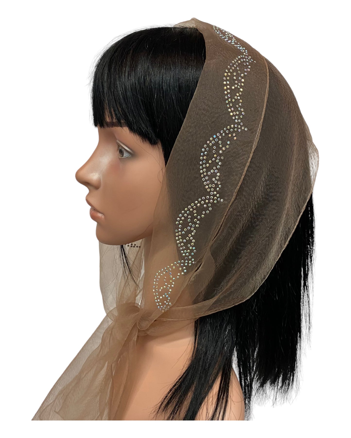 Oblong Narrow | Nylon | New Embroidery Rhinestones | Scarf
