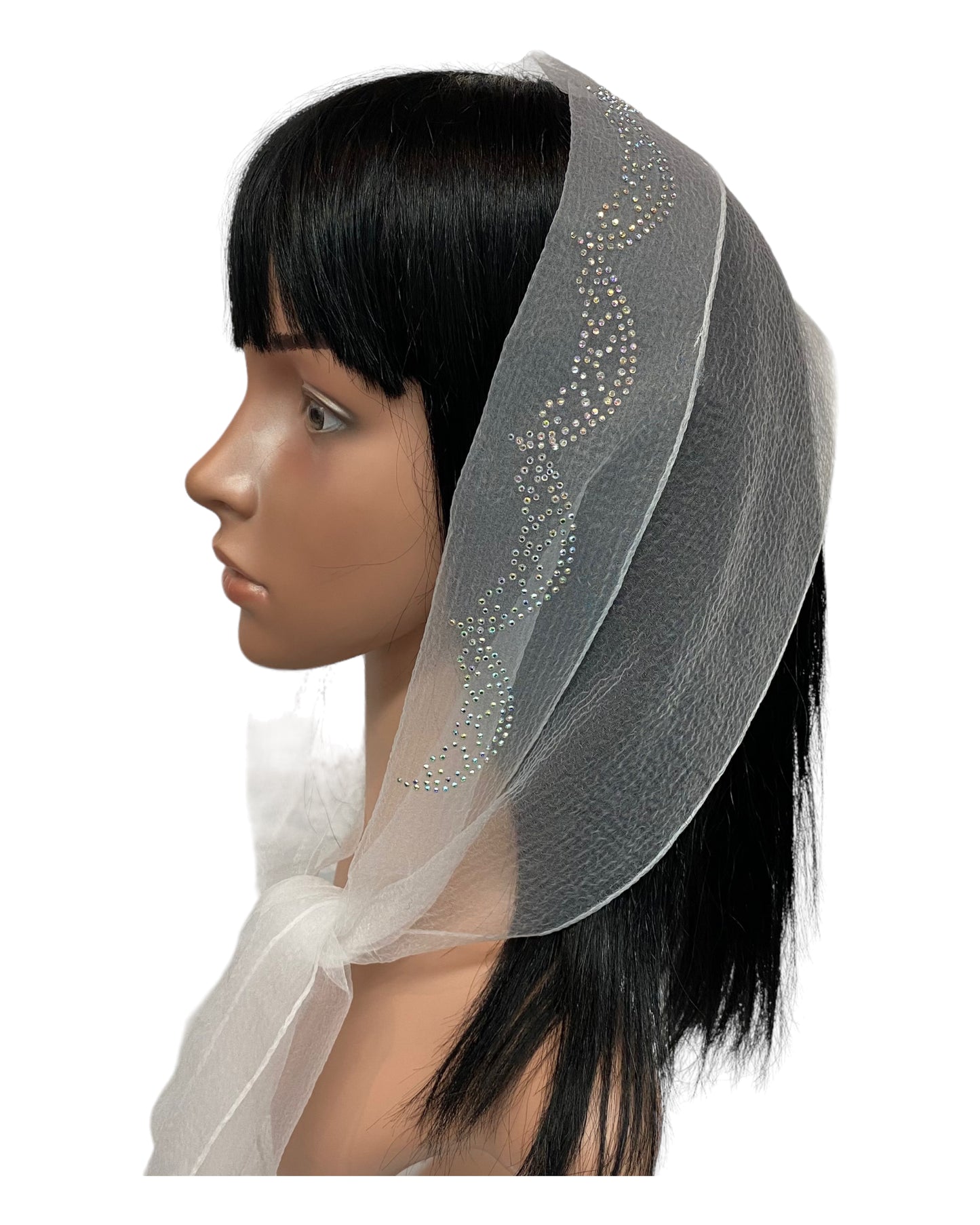 Oblong Narrow | Nylon | New Embroidery Rhinestones | Scarf