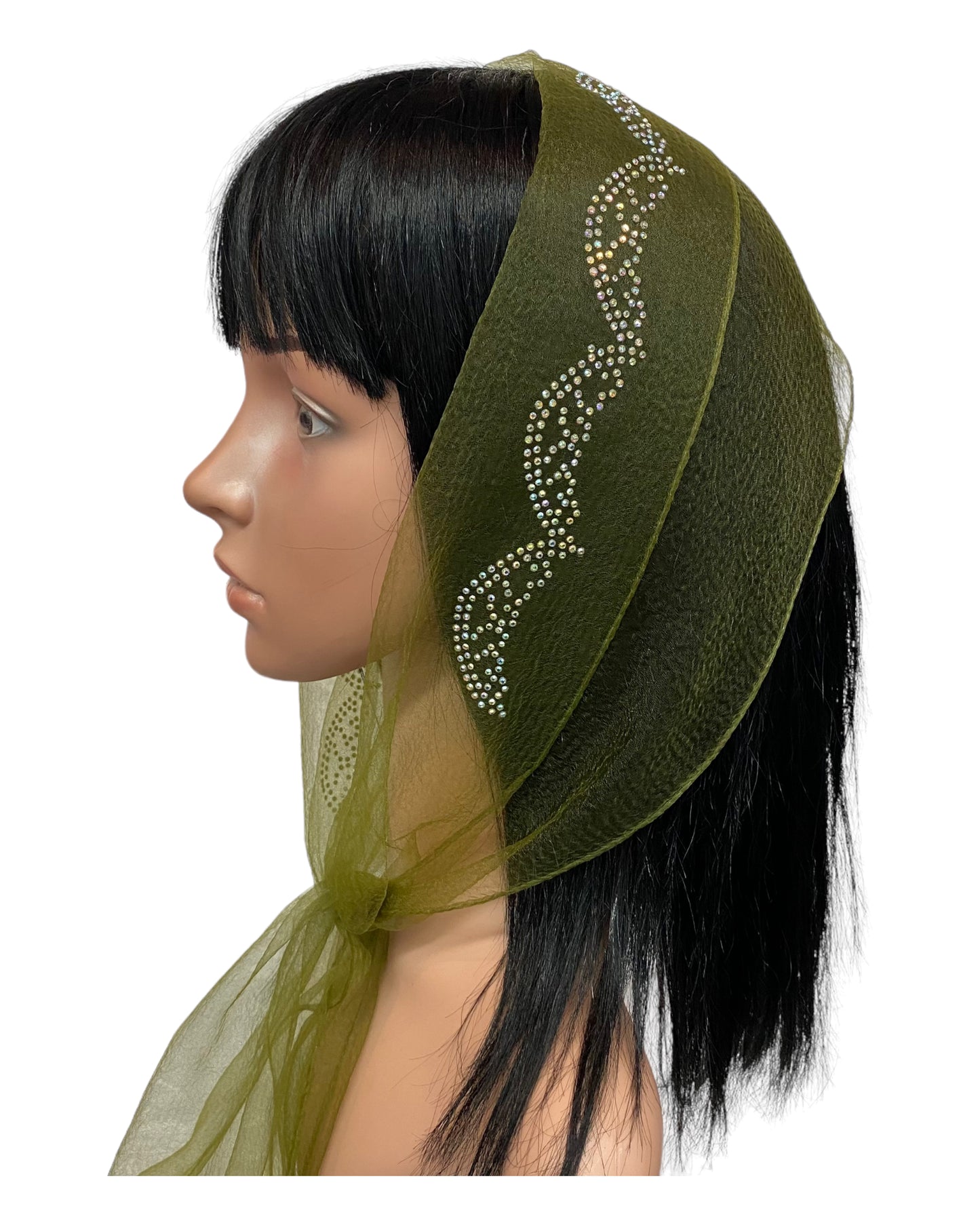 Oblong Narrow | Nylon | New Embroidery Rhinestones | Scarf