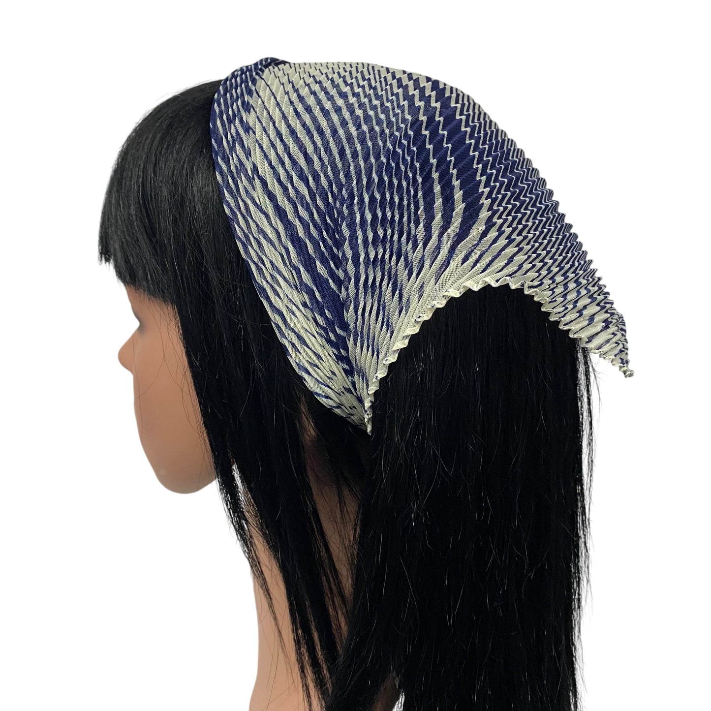 Polyester Pleated | Cream with Navy blue