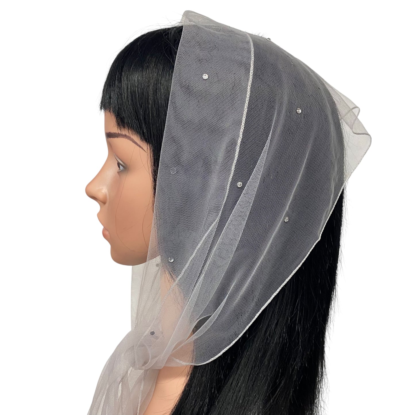 L2- OB Net Light Rhinestones All-over Scarf- Powder Grey