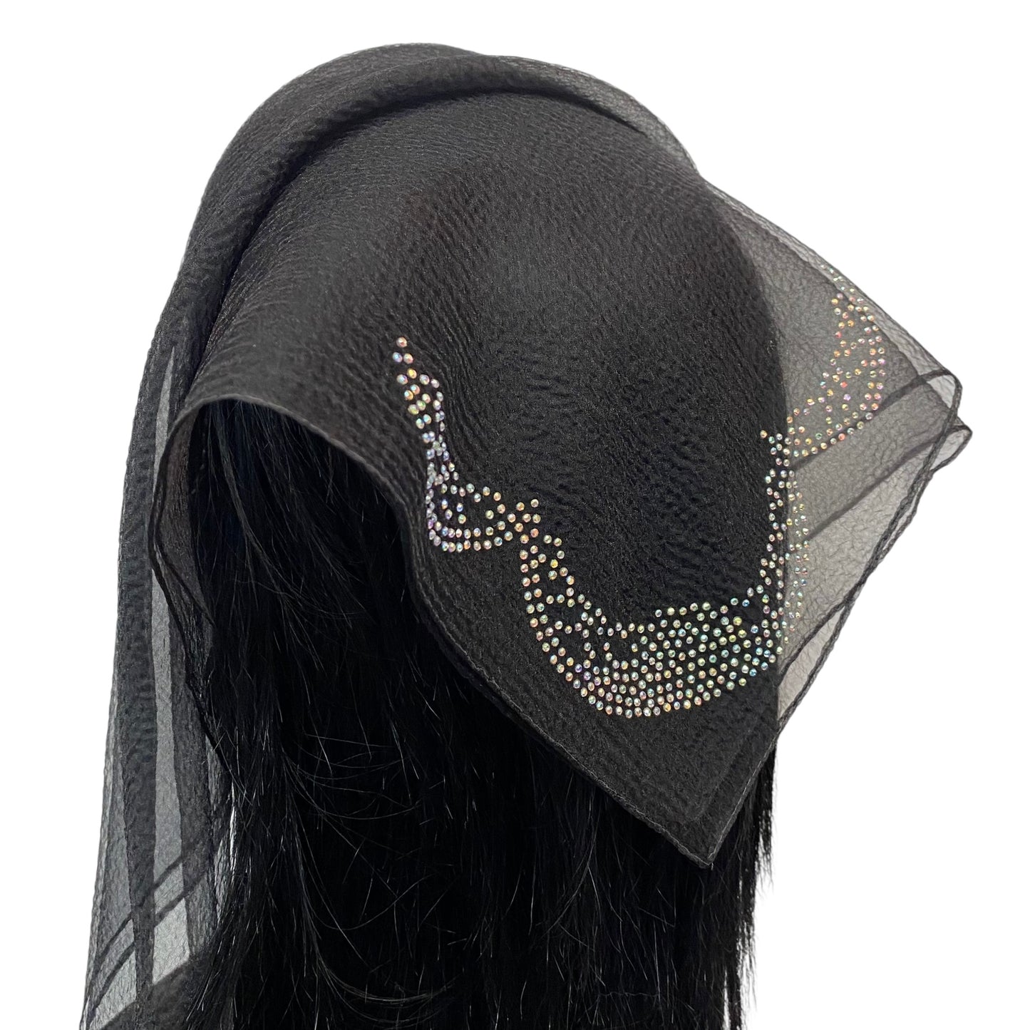 SQ Solid Rhinestone Embroidered Corner-Black