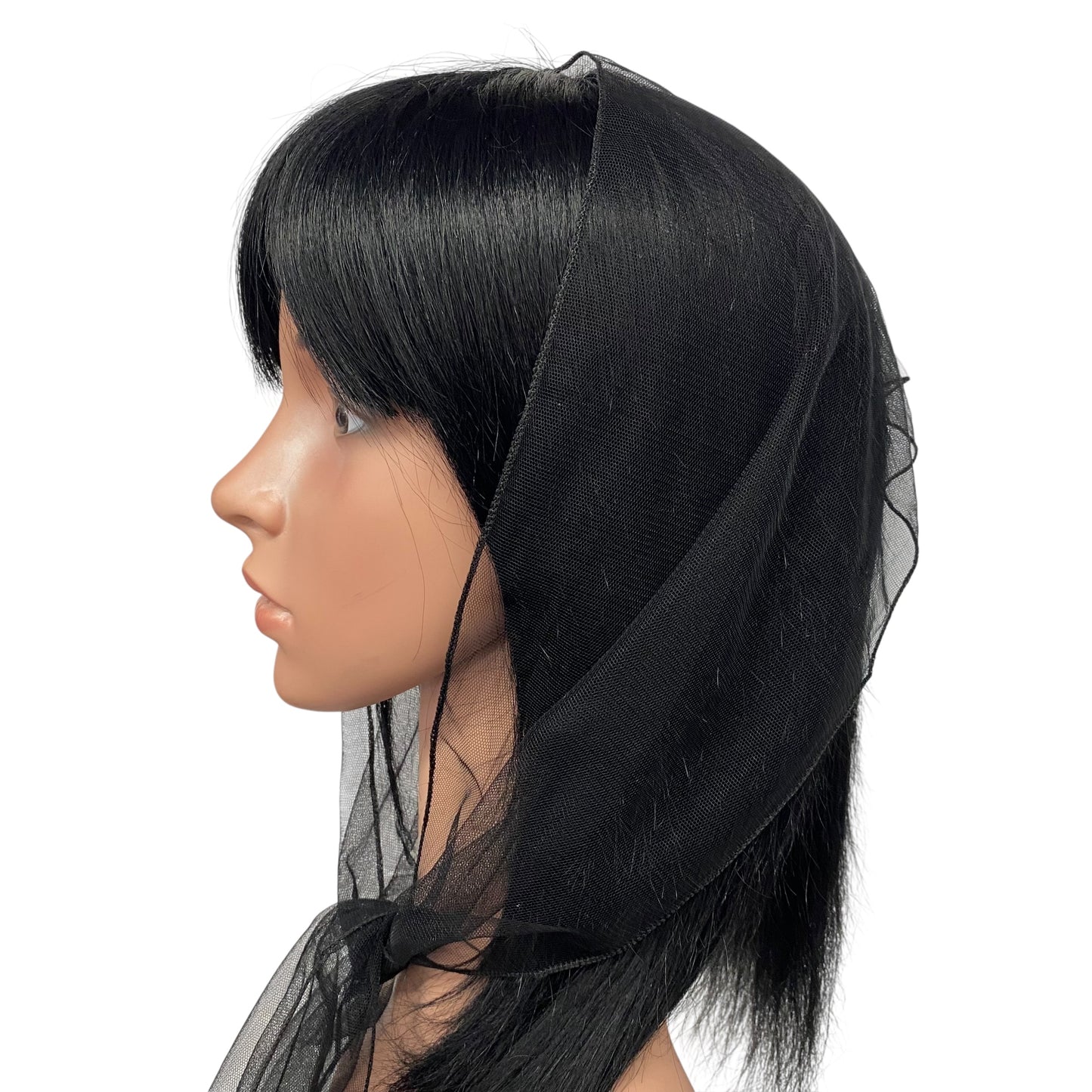 Long Solid Soft Net Scarf - Black