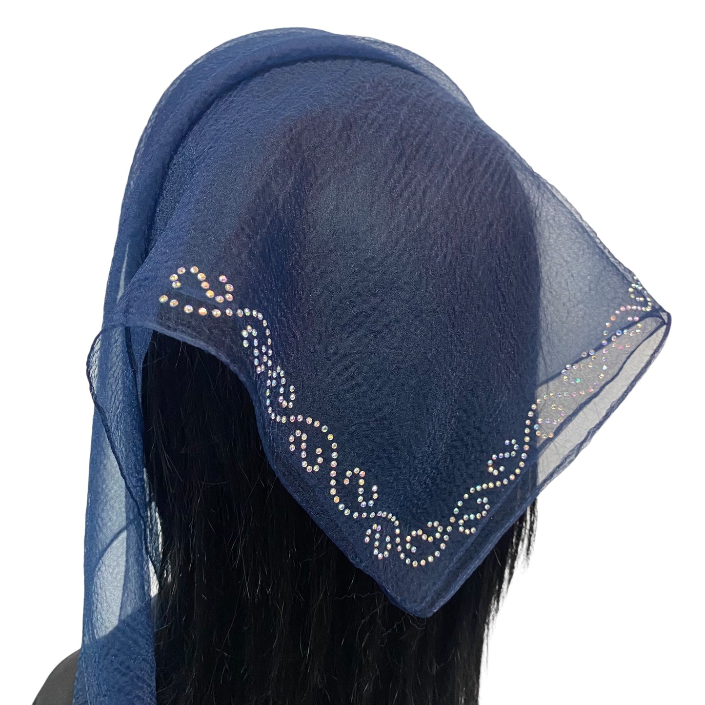 Square Solid | Rhinestone | Spiral | Navy Blue/Silver