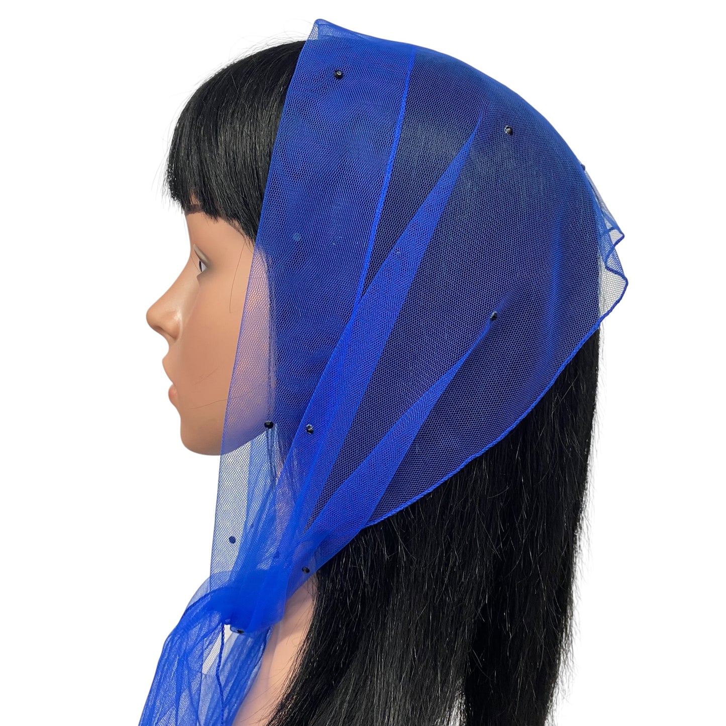 L2- OB Net Light Rhinestones All-over Scarf- Royal Blue/blk