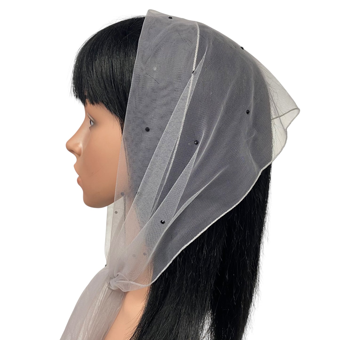 L2- OB Net Light Rhinestones All-over Scarf- Powder Grey/blk