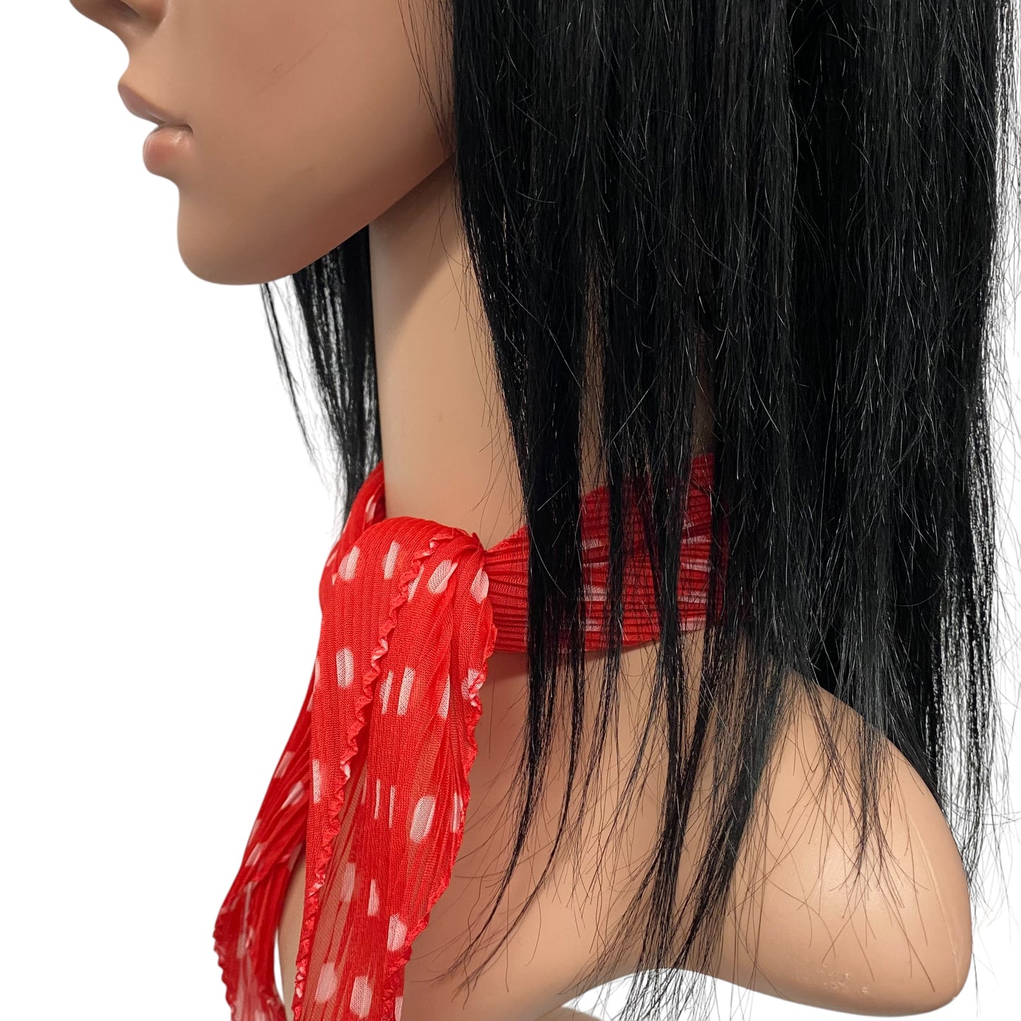 Polyester Pleated | Polka Dots | Red