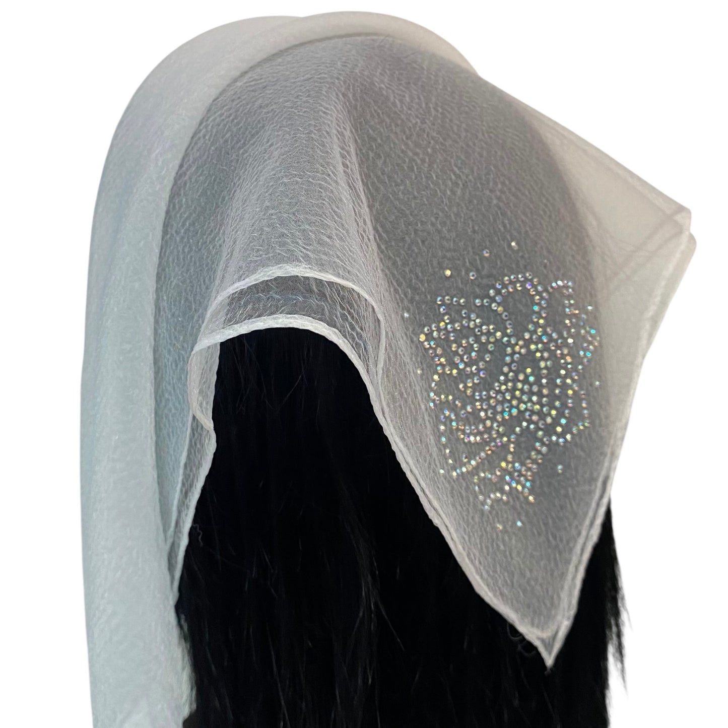 Square Solid | Rhinestone | Blooming Rose | White