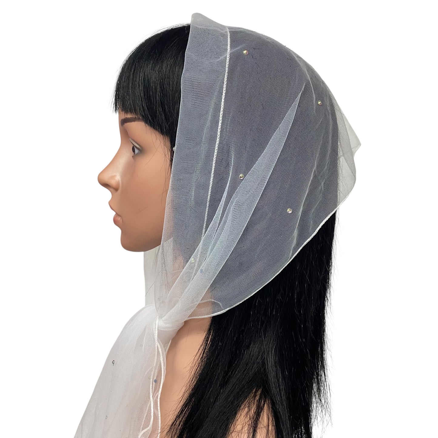 L2- OB Net Light Rhinestones All-over Scarf- White/Silver