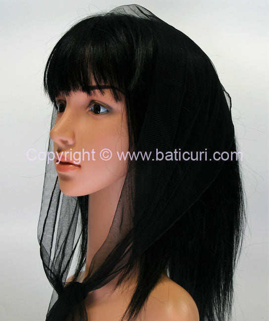 Long Solid Soft Net Scarf - Black