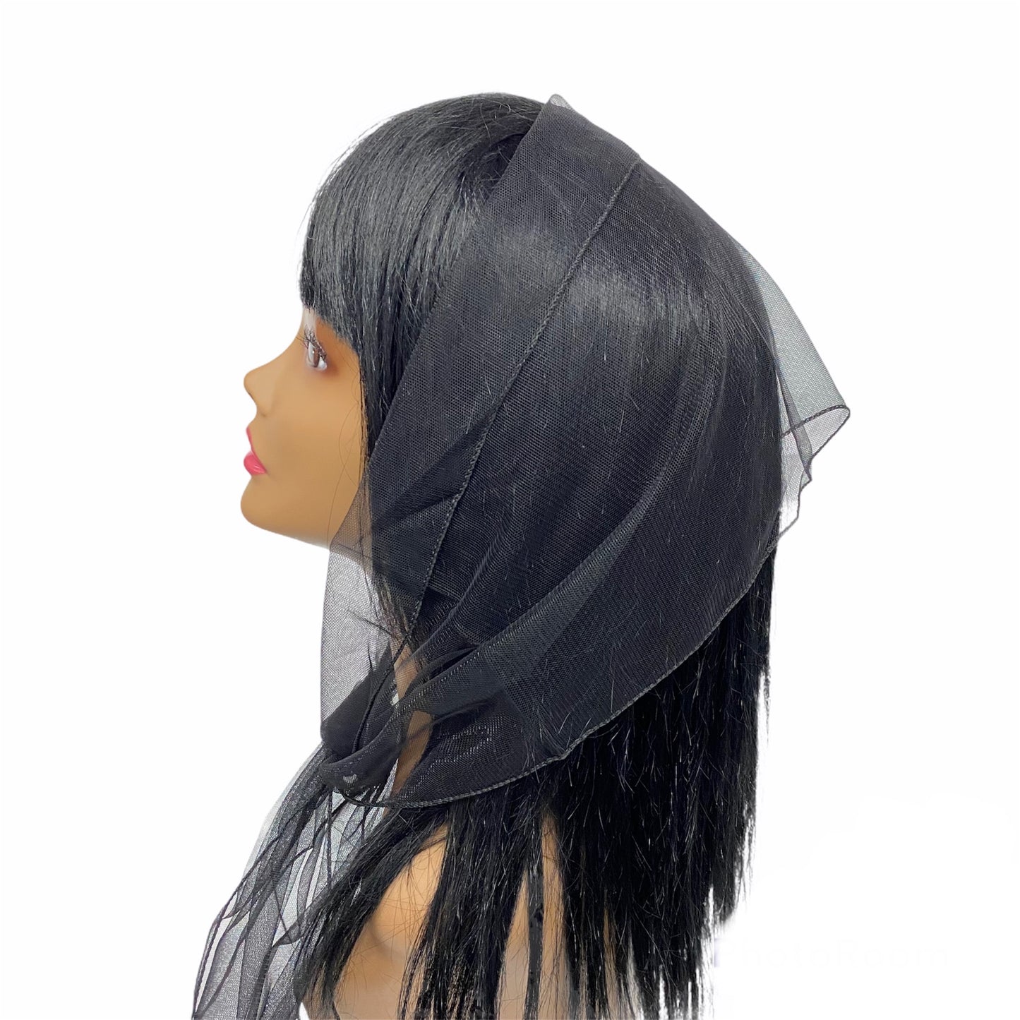 Long Solid Soft Net Scarf - Black