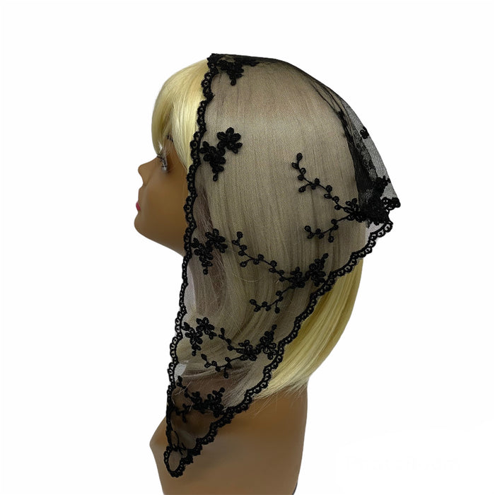 72-02 | Lace Triangle | Floral | Embroidered Trim | Black