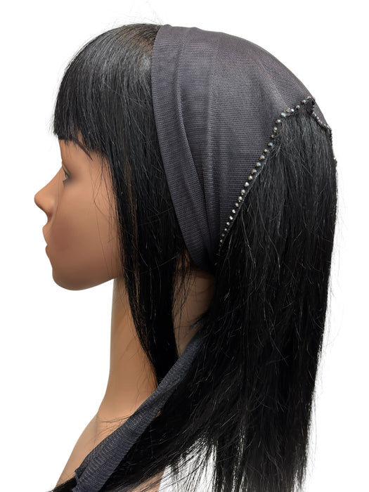 #1 Long Triangle Net Single Straight Line Rhinestones Corner-Charcoal