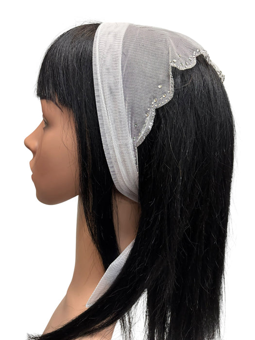 #3 Long Triangle Net Double Swirl Rhinestones & Dot Corner-White