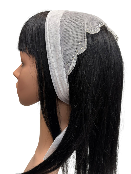 #3 Long Triangle Net Double Swirl Rhinestones & Dot Corner-White