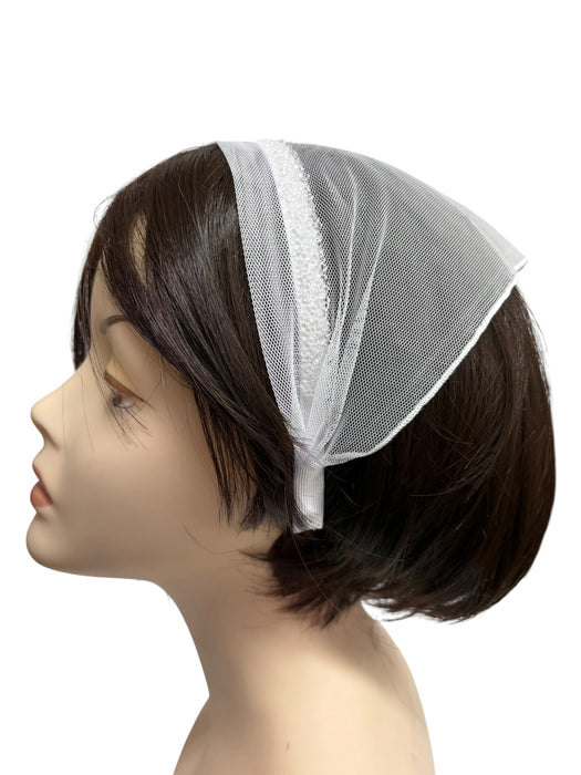 #5 Headband Net Scarf Rhinestones Border Applique-White