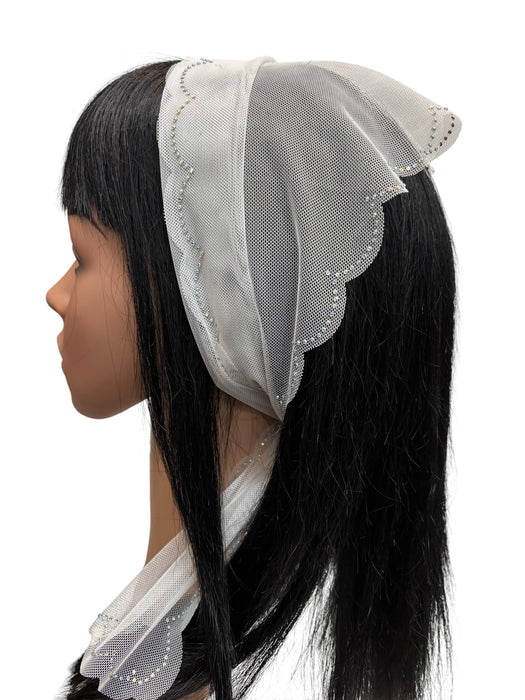 78-01 Long Triangle | Scallop Rhinestone Border | White