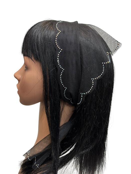 78-02 Long Triangle | Scallop Rhinestone Border | Black