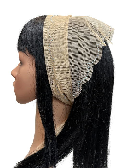 78-04 Long Triangle | Scallop Rhinestone Border | Beige