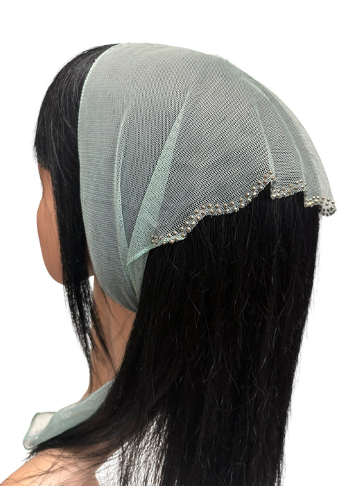 #3 Long Triangle Net Double Swirl Rhinestones Corner-Dusty Mint