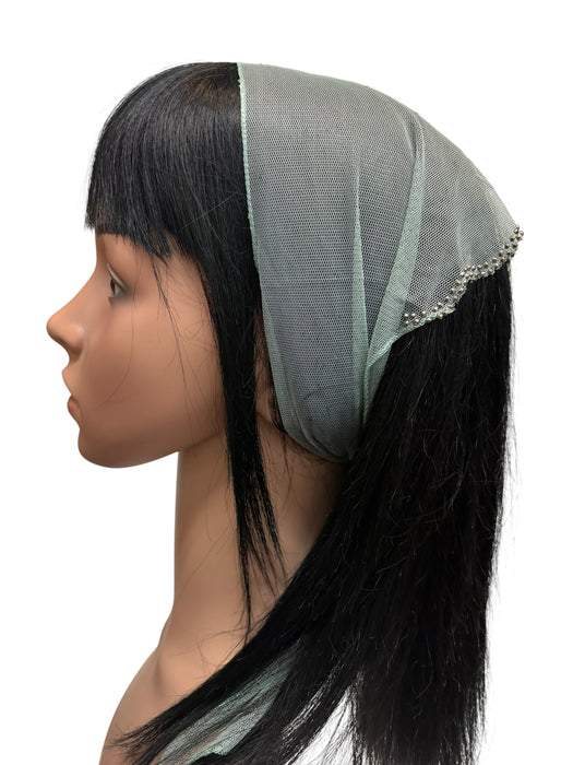 #3 Long Triangle Net Double Swirl Rhinestones Corner-Dusty Mint