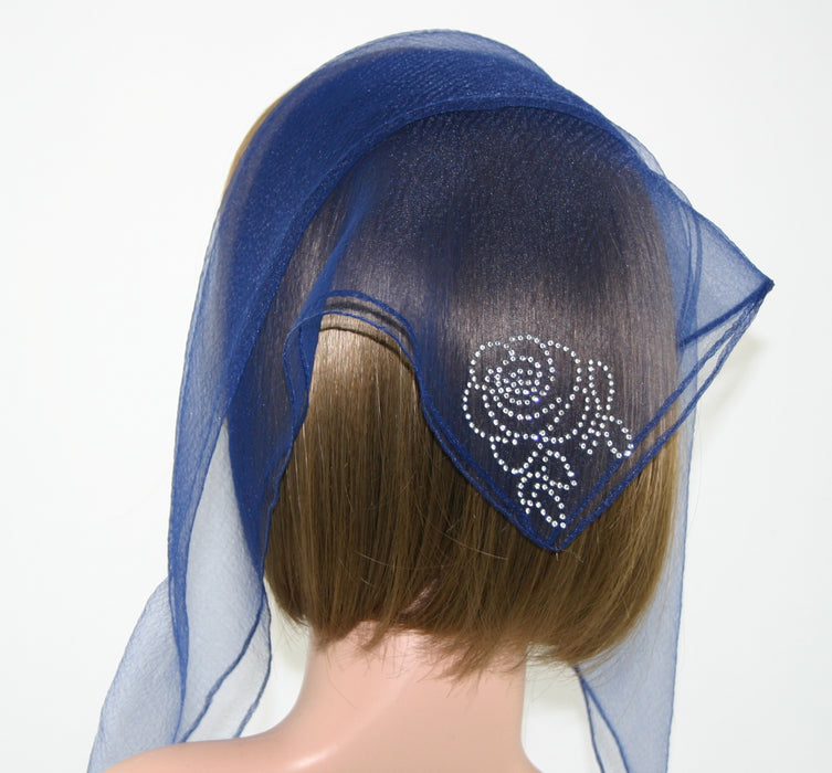 Square Solid | Rhinestone | Corner Rose | Navy
