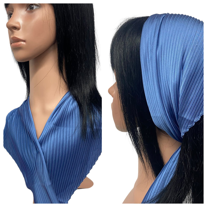 New Long Solid Pleated Scarf  | Dusty Blue