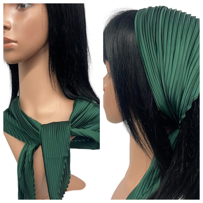 New Long Solid Pleated Scarf | Forest Green