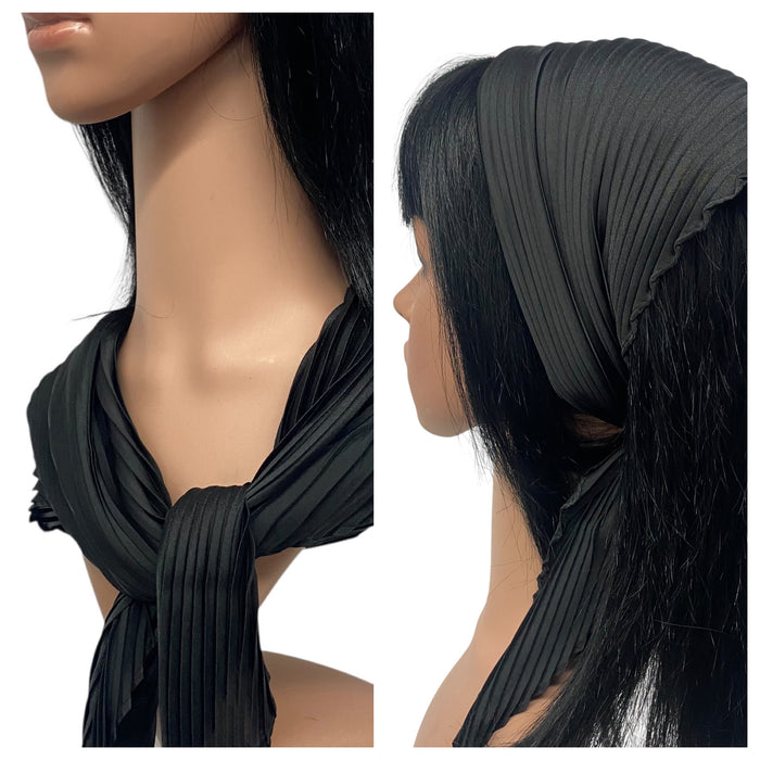 New Long Solid Pleated Scarf  | Black