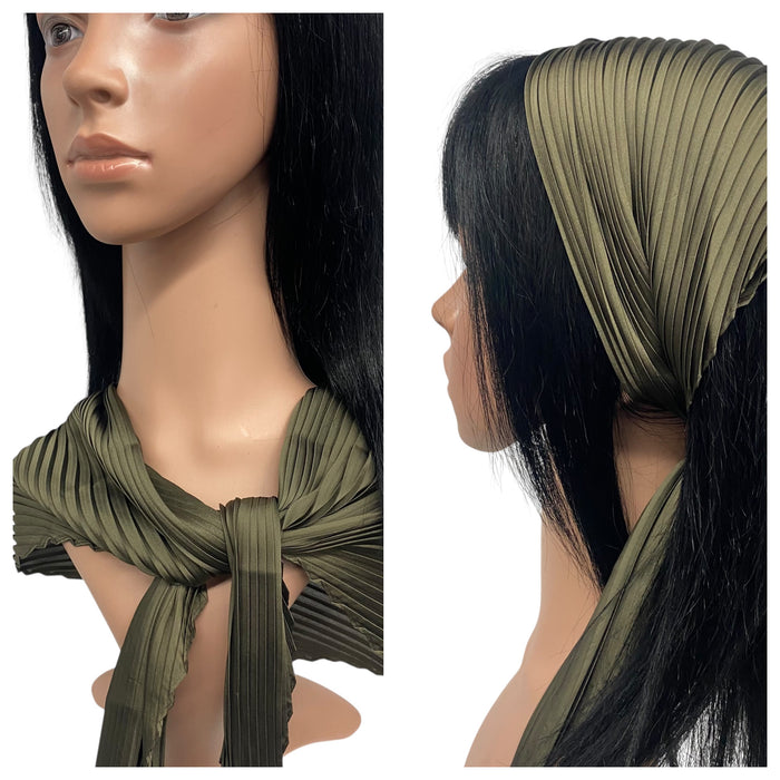 New Long Solid Pleated Scarf | Dark Olive