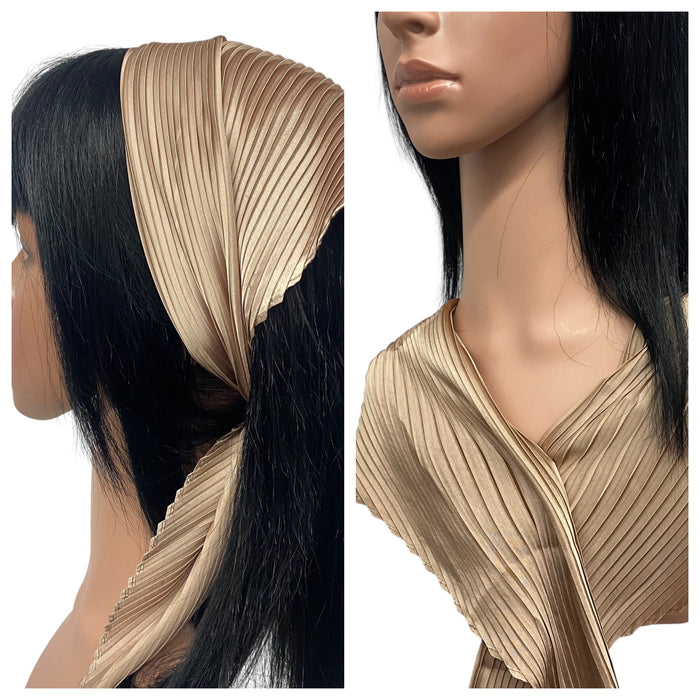 New Long Solid Pleated Scarf | Beige