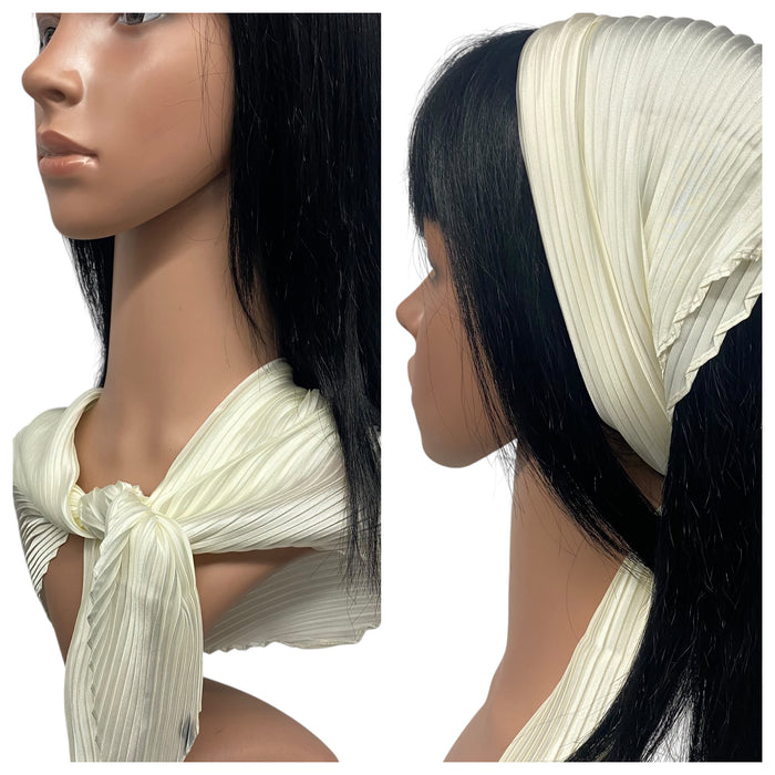 New Long Solid Pleated Scarf | Ivory