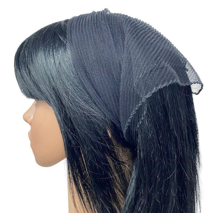 New! Soft Sheer Net | Solid Pleated Scarves | Black