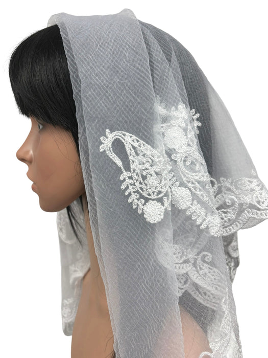 New Large Nylon Floral Embroidered Scarf-White(Snail)