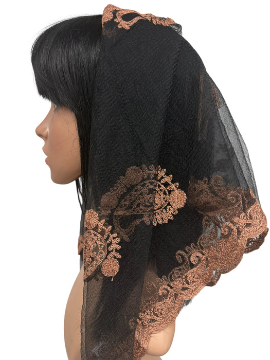 New Large Nylon Floral Embroidered Scarf-Black/Beige