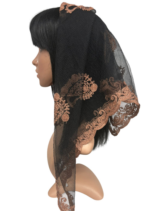 New Large Nylon Floral Embroidered Scarf-Black/Beige