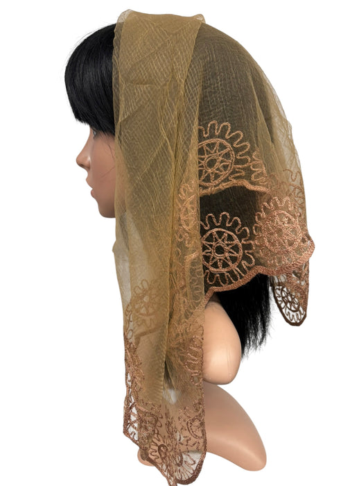 New Large Nylon Floral Embroidered Scarf-Beige