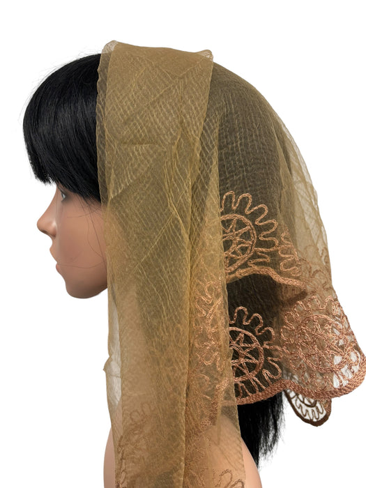 New Large Nylon Floral Embroidered Scarf-Beige