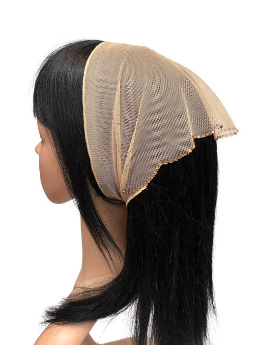 #2 Long Triangle Net Single Swirl Rhinestones Corner-Beige