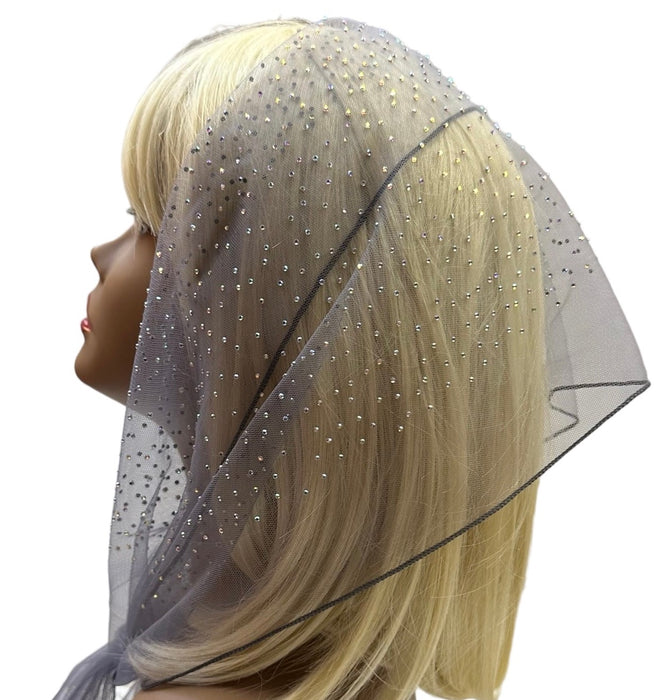 Long Net | Dense All Over Rhinestones | Black