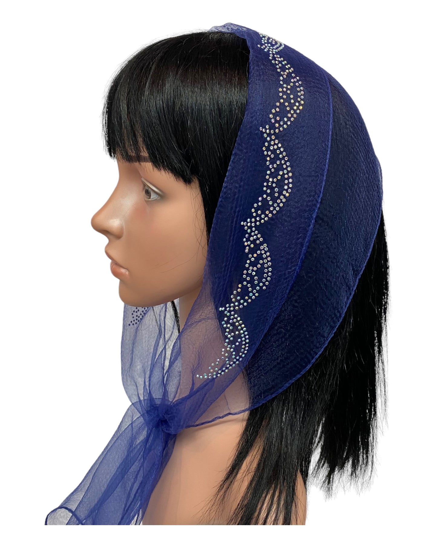 Oblong Narrow | Nylon | New Embroidery Rhinestones | Scarf