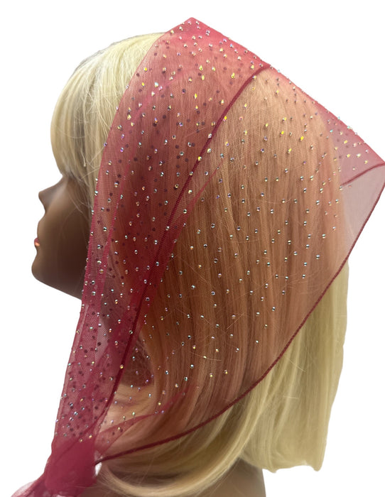 Long Narrow Net | Dense All Over Rhinestones | Maroon