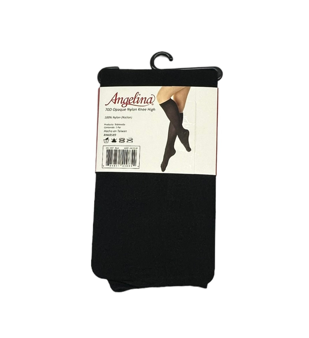 Angelina Opaque Knee High Nylon Socks | Black