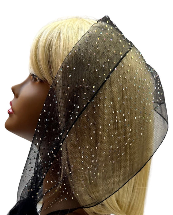 Long Narrow Net | Dense All Over Rhinestones | Black