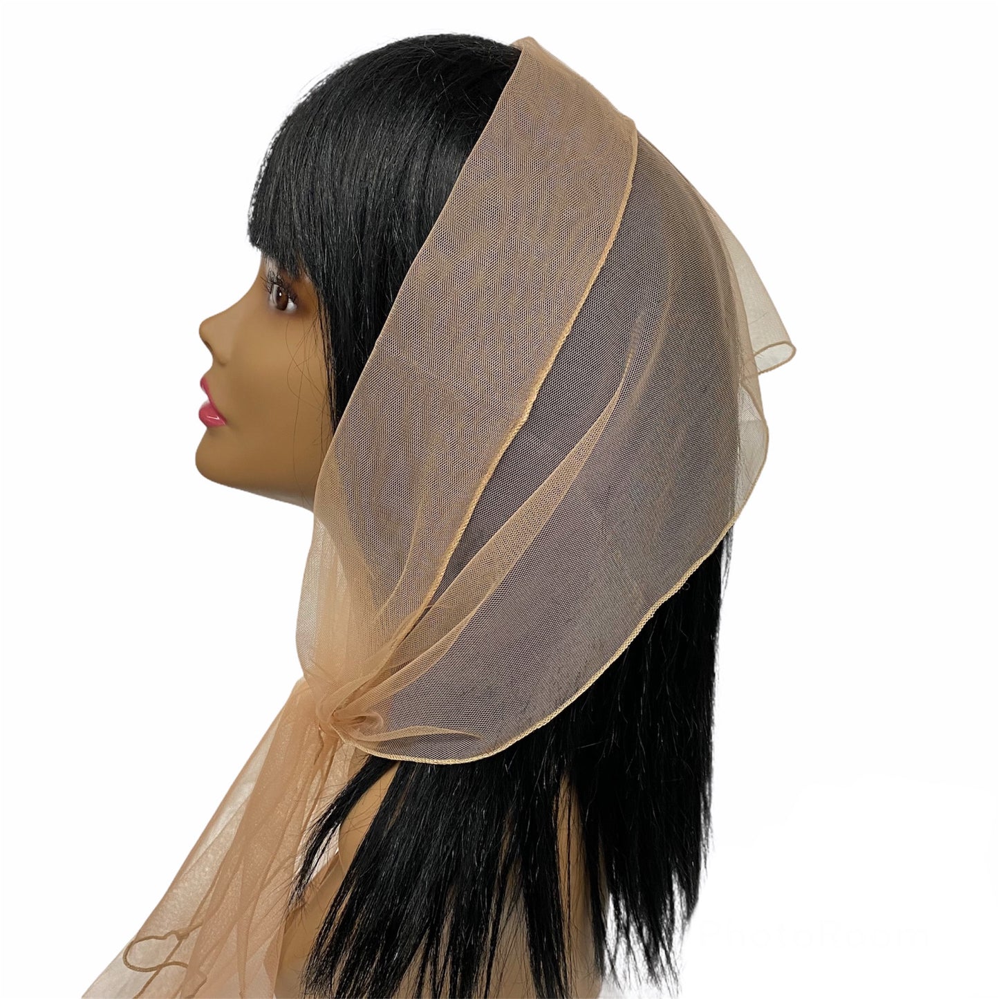 Long Solid Lightweight Soft Net Scarf-Beige