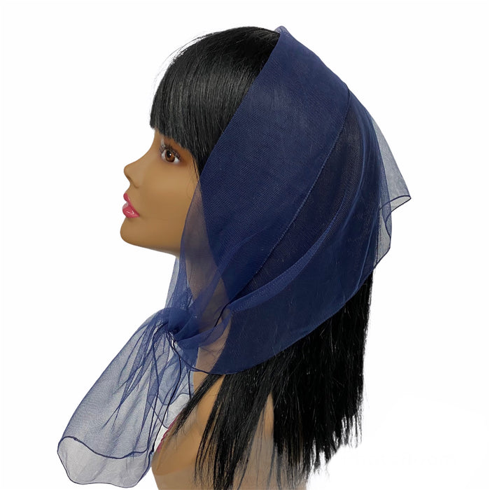 Long Solid Lightweight Soft Net Scarf -Navy Blue