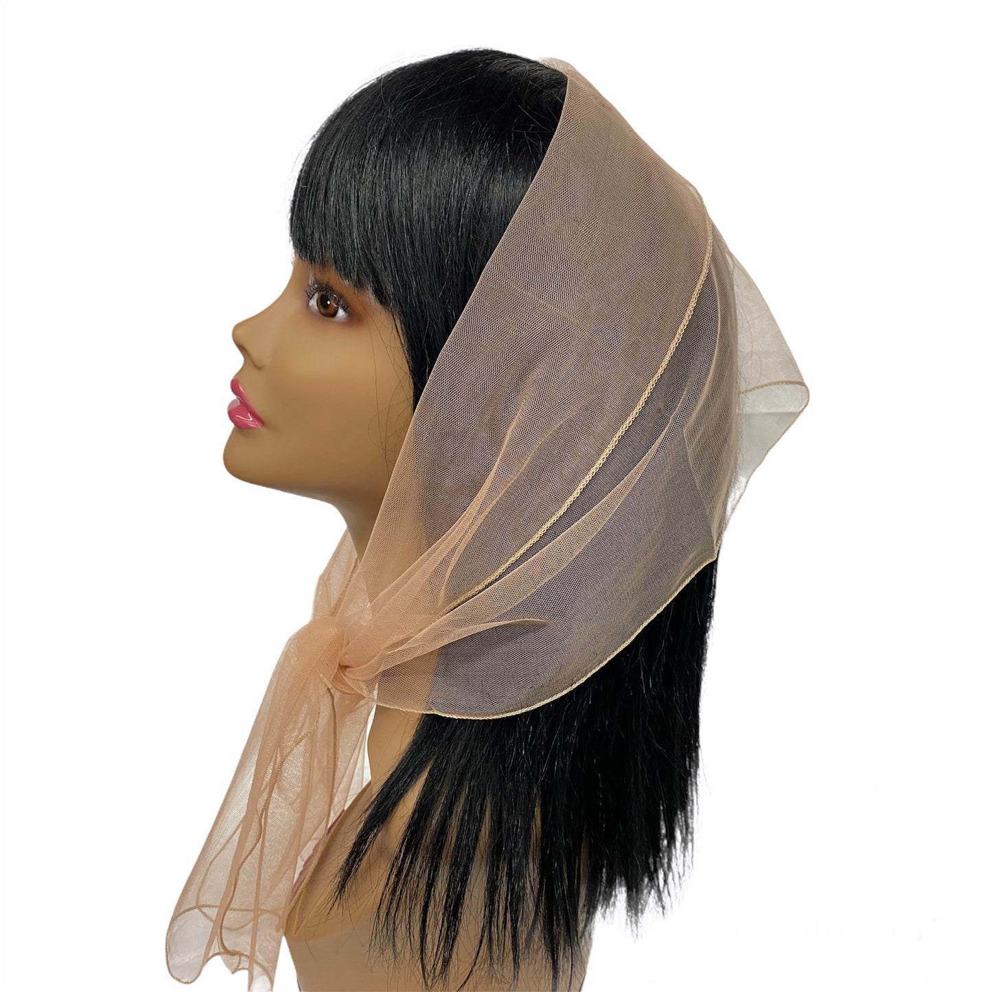Long Solid Lightweight Soft Net Scarf-Beige
