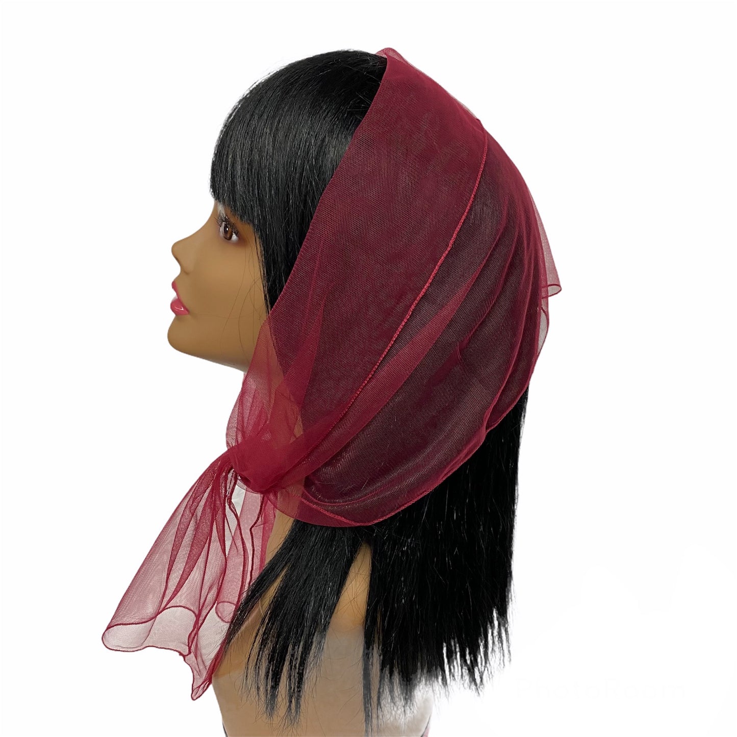 Long Solid Lightweight Soft Net Scarf -Maroon