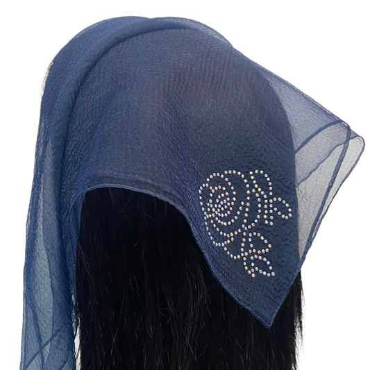 Square Solid | Rhinestone | Corner Rose | Navy
